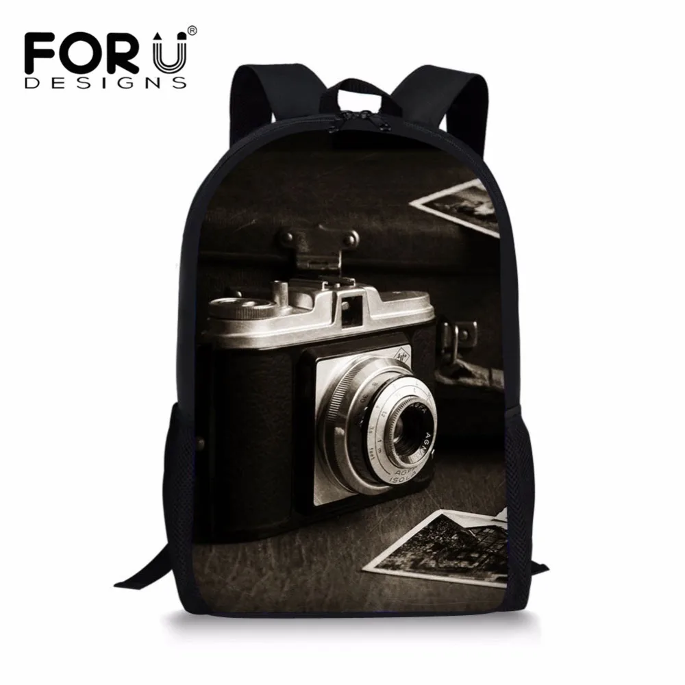 FORUDESIGNS школьный рюкзак винтажный с узором в виде старой фотокамеры для девочек