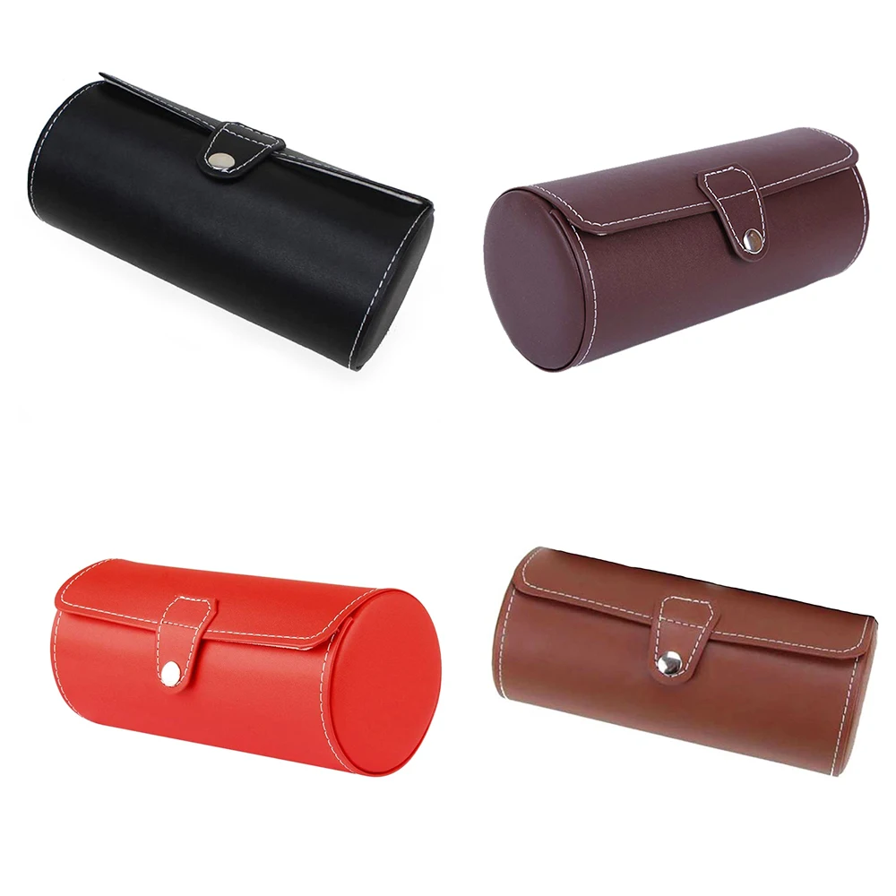 Круглый футляр для часов с 3 отделениями из искусственной кожи бархатный