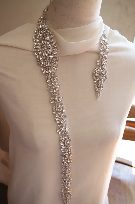 

2 pcs Crystal Bridal Belt, Sash Applique, Bridal Sash, Rhinestone Bridal Belt