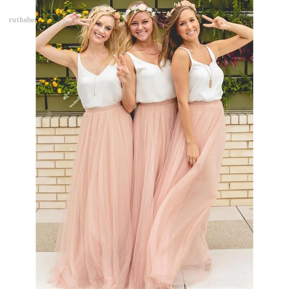 Лидер продаж дешевые платья из двух частей для подружек невесты Тюлевая юбка