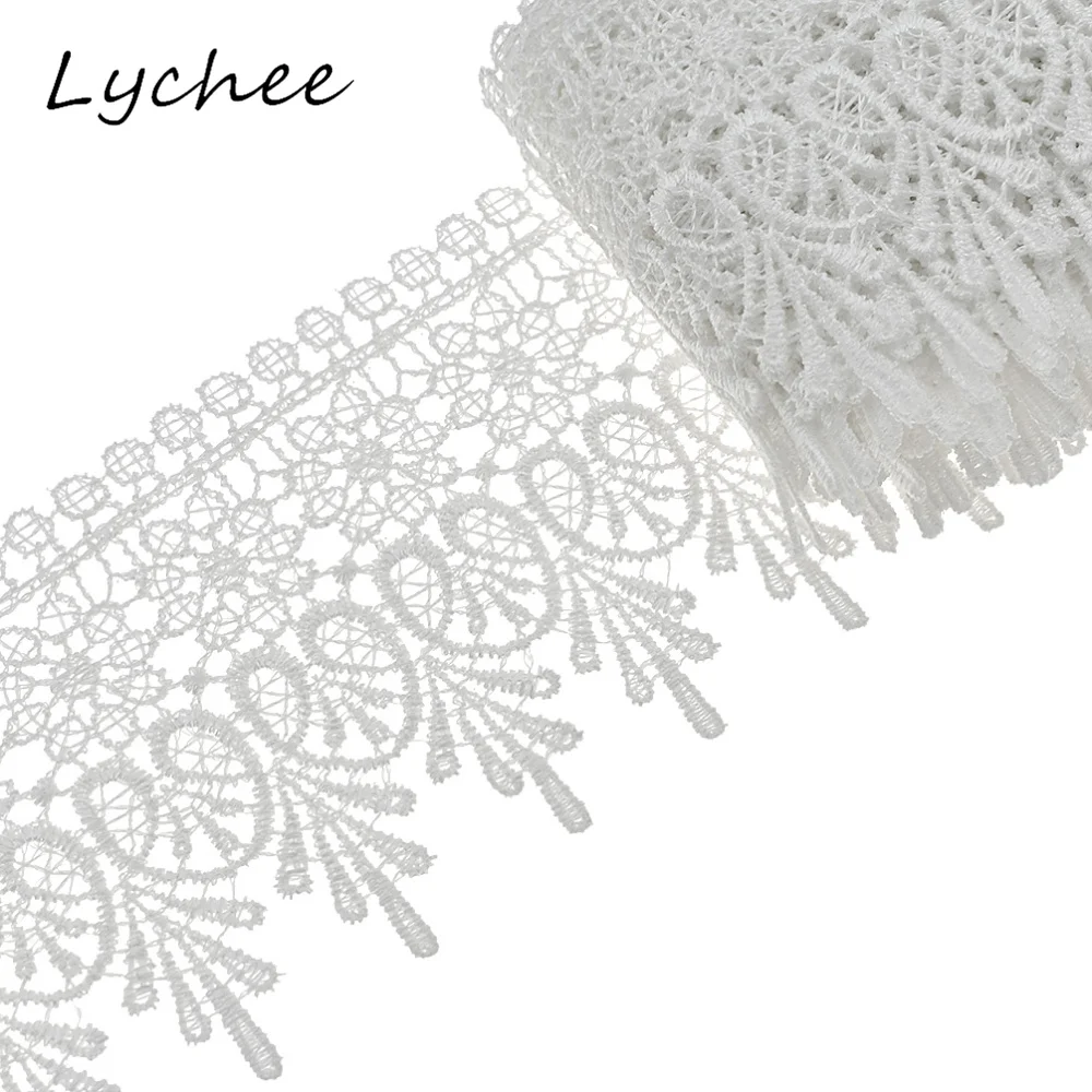 Lychee 5 ярдов Белый Цвет Цветочная вышивка тюль кружевная отделка для женщин DIY