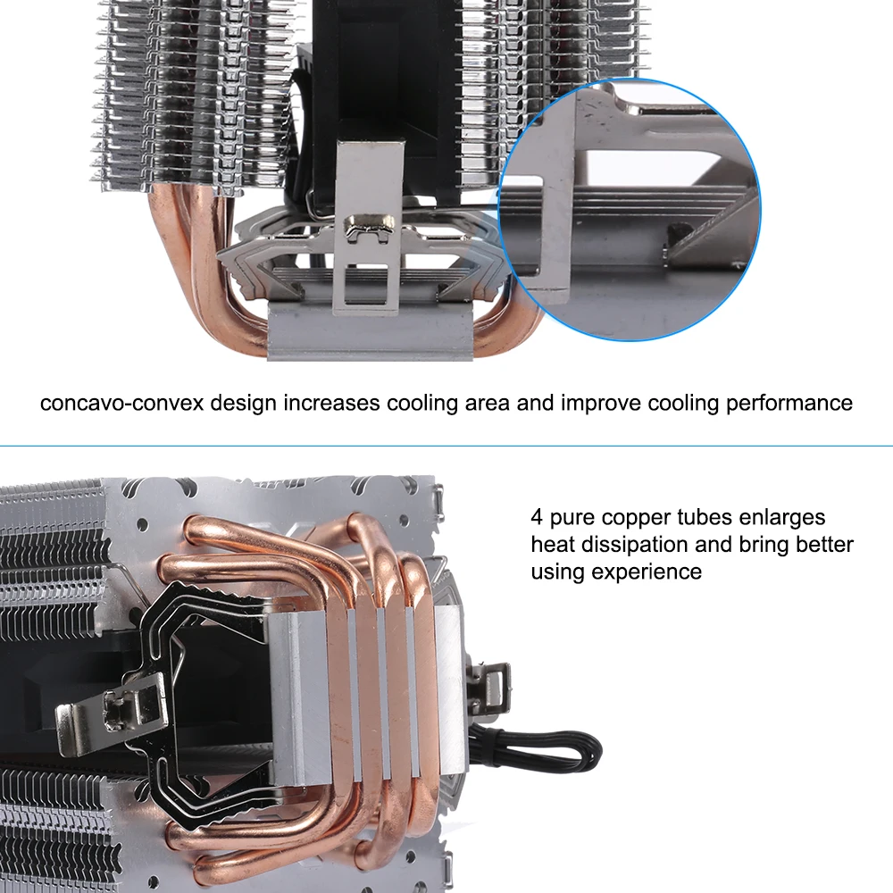 CPU Cooler Fan Heatsink 4 Heatpipe 2 Fans Quiet Radiator Support 775/115x/AMD LED Blue Light | Компьютеры и офис