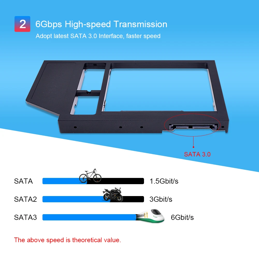 CHIPAL Универсальный 2nd HDD Caddy 12,7 мм SATA 3,0 для 2,5 ''2 ТБ жесткий диск SSD чехол Корпус для ноутбука CD-ROM Оптический отсек
