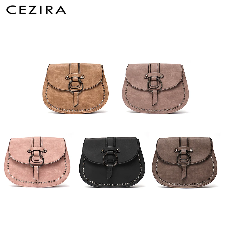 CEZIRA, Маленькая кожаная седельная сумка через плечо для девушек, милые повседневные сумки-мессенджеры с клапаном, Дамская круглая сумка на плечо, женская сумка-кошелек