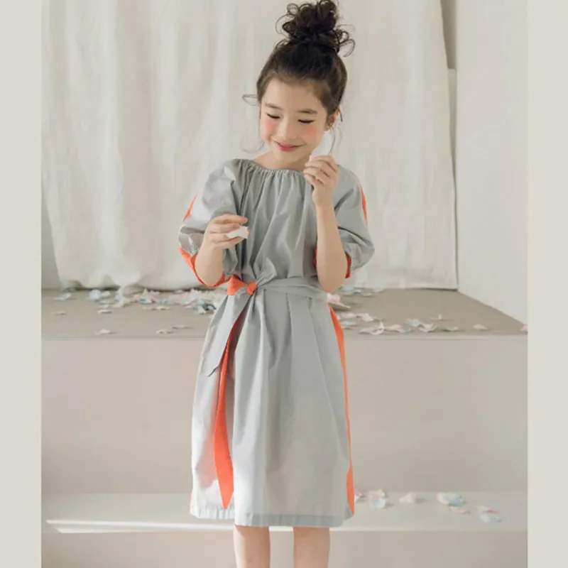 2020 Summer big Girls Dress Colorblock Cotton Teens Kids Princess Party Frocks Fashion Children Clothes Mother Daughter | Детская одежда
