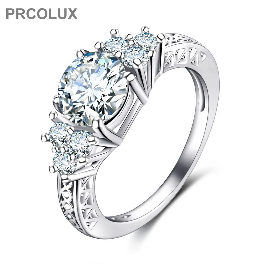 PRCOLUX Элегантные Свадебные Кольца для Для женщин Белый Круглый CZ посеребренные