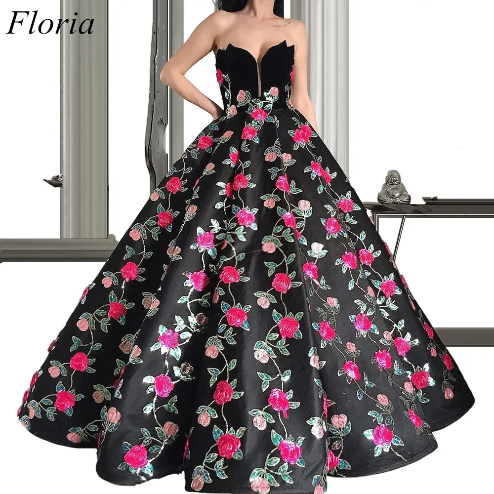 

New Arrival Plus Size Sexy Evening Dresses 2019 A-Line Floral Print Strapless Evening Prom Party Gowns Custom