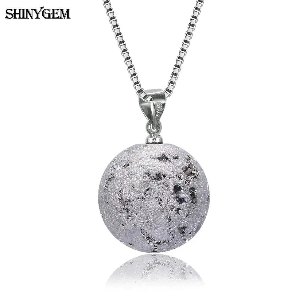 ShinyGem минеральный кристалл шар ожерелья Золото и серебро натуральный Друза камень ожерелья Луна планета, шар кулон ожерелья для женщин