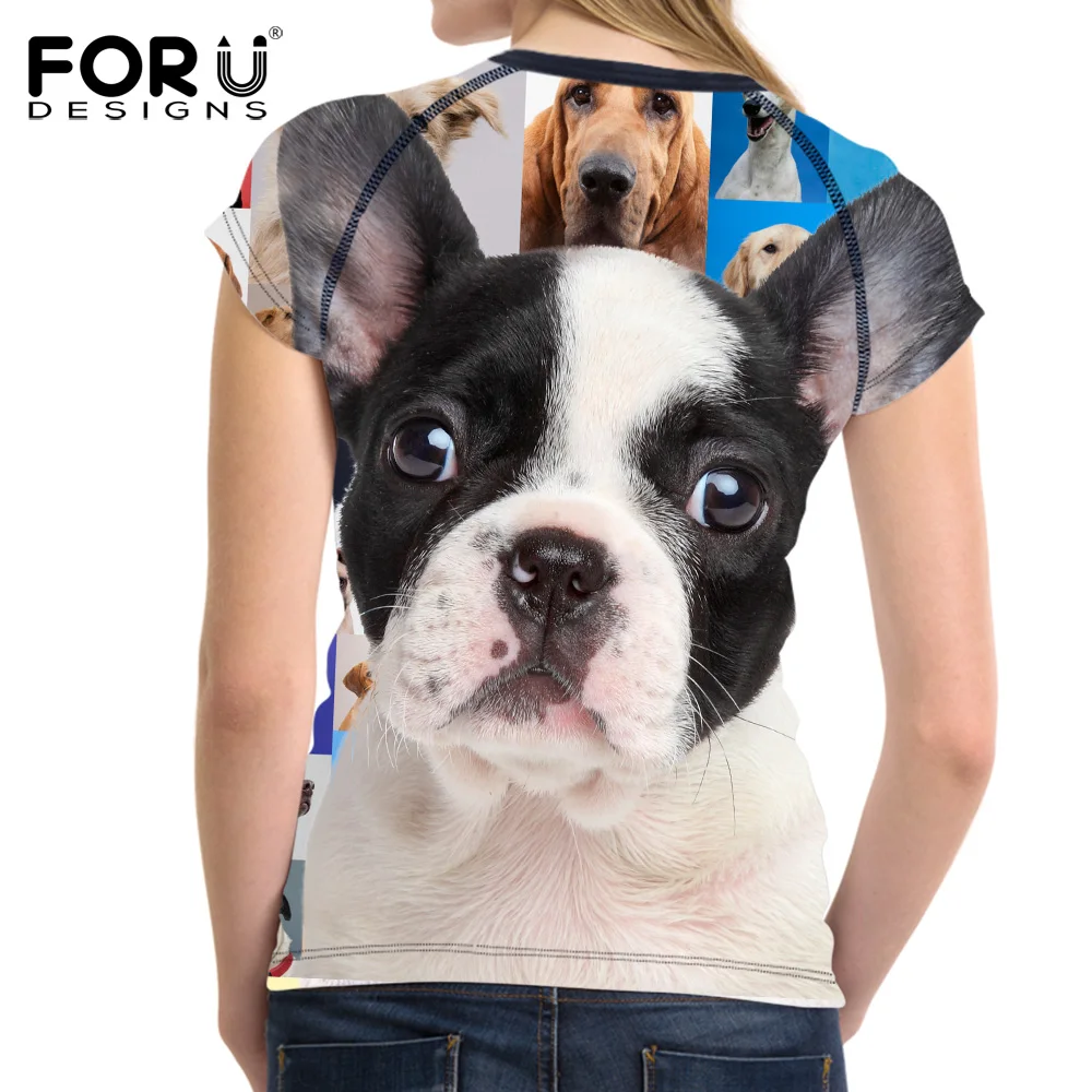 FORUDESIGNS/2018 модная женская летняя Базовая футболка с милым 3D принтом Бостон терьер