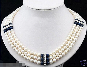 

3 Rows Genuine 6-7mm White Black Pearl Necklace