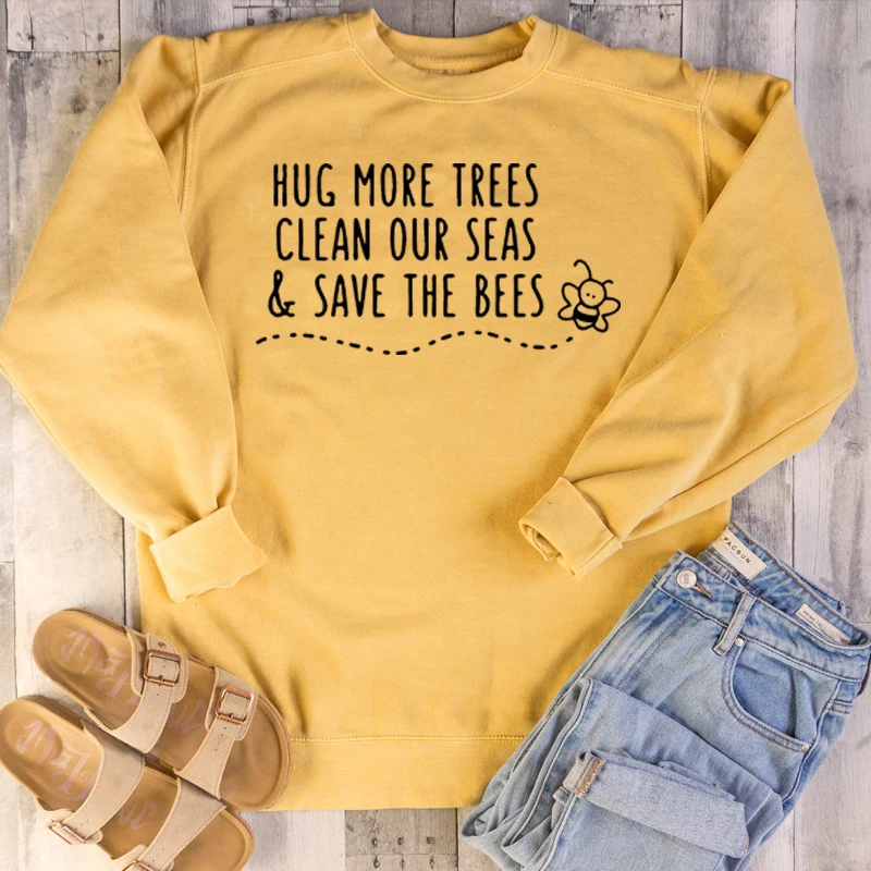 Женские толстовки с капюшоном Hug Trees Clear Our Seas Save Bees большие размеры розовая