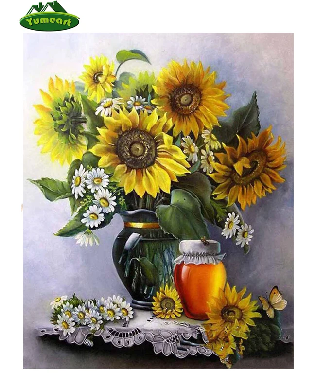 Sunflower Diamond embroidery 5d Diy diamond square drill rhinestone pasted Crafts Needlework home decoration YHAll sticker | Дом и сад