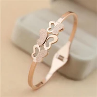 yun ruo new style frosted butterfly bangle bracelet woman rose gold color titanium steel fine jewelry free shipping never fade