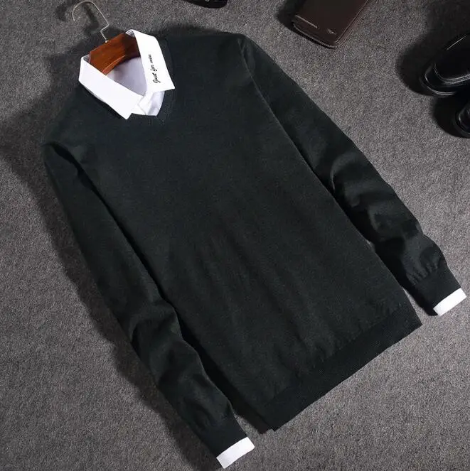 Green Wool Sweater DEWBest осень зима 68% мериносовая шерсть рубашка мужская подходящая водолазка свитер мужской Молодежный тренд тонкий длинный рукав свитер - Цвет: Green Wool Sweater