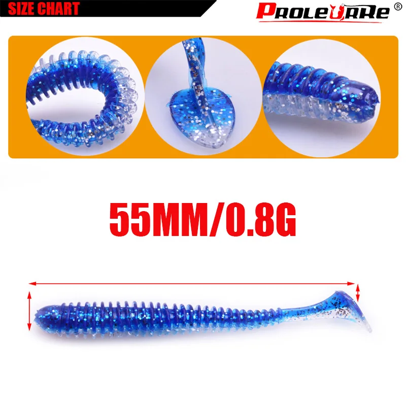10 шт./лот jig T tail двухцветные Силиконовые мягкие приманки 5,5 см 0,8 г спираль червь рыболовные приманки привлекательные воблер снасти для ловли окуня
