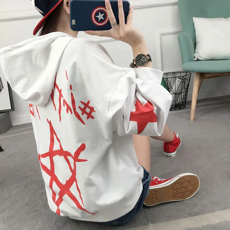 Autumn Female Star Pattern Pullover Long Sleeve Casual Harajuku Sweatshirt Women Hoodies Ladies Moletom guoRongZZ0325 | Женская одежда