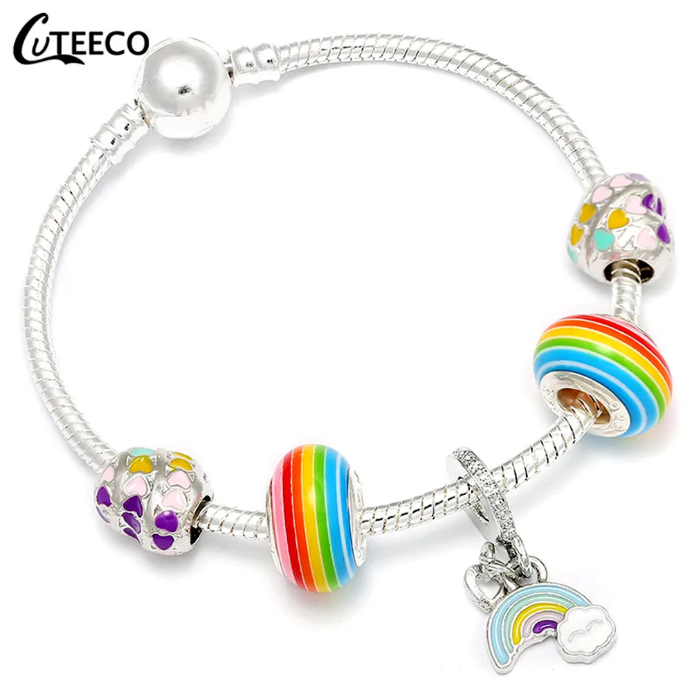 CUTEECO Радужный Браслет с подвеской с сердцем бисер Мурано подходят брендовые браслеты для женщин ювелирные изделия Прямая - Окраска металла: F