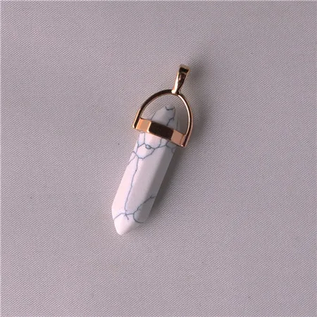 White Turquoise 50 шт./лот отобранный натуральный камень ребёнка кварцевые Подвески шестиугольные исцеляющий рейки 7 маятник с чакрами - Окраска металла: White Turquoise