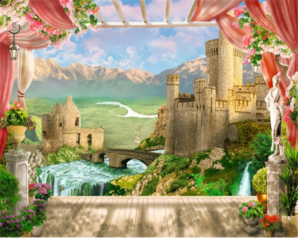 Фотообои Beibehang на заказ 3D обои в европейском ретро стиле фоновые с рисунком замка