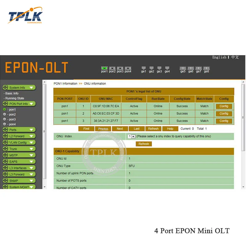 Высокое качество 1 г 4 порта EPON Mini OLT 4 PON порт EPON OLT с модулями и управлением 4 порта работы FTTH Telecom EPON OLT 1U