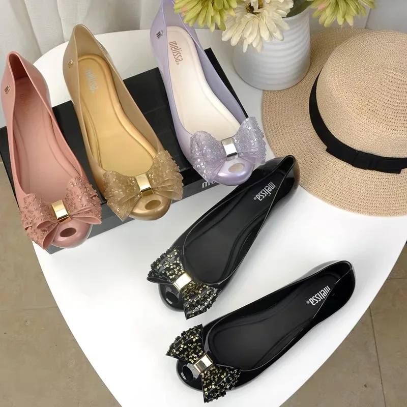 Women Melissa Sandals 2019 New SummerJ elly Shoes Casual Flat Fashion Butterfly-knot For Size 35-39 | Обувь