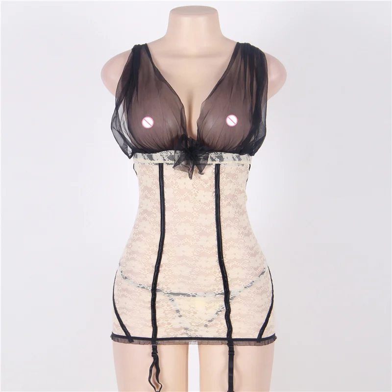 R70150 Baby Doll сексуальное прозрачное женское белье эротическое Белье 5XL 6XL женское белье мини-платье большого размера с завышенной линией талии платье+ стринги+ Подвязки - Цвет: as picture