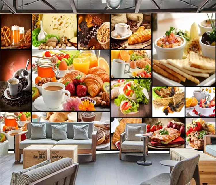 Обои на заказ для стен с изображением хлеба выпечки чая десертов магазина кафе