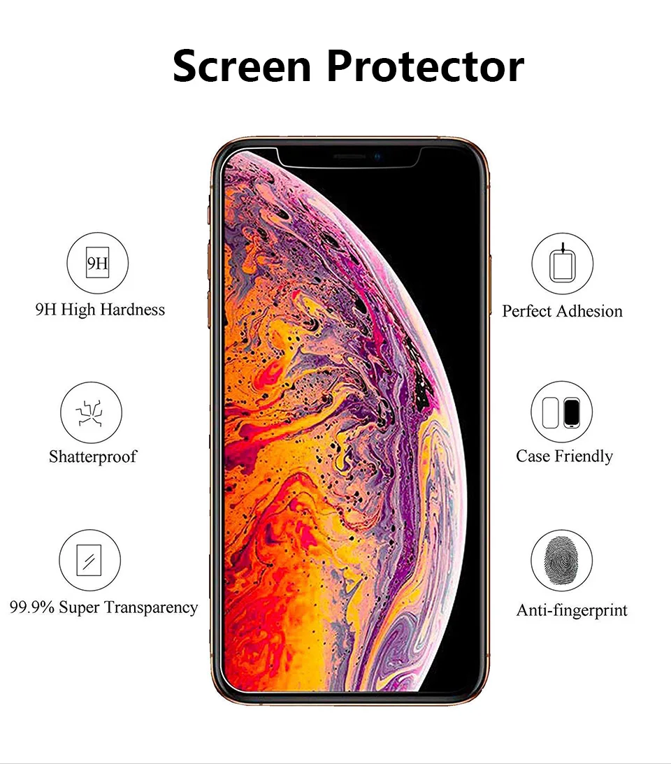 2 шт протектор экрана из закаленного стекла для iPhone X XS MAX XR 8 7 6 6s Plus Защитное стекло для телефона для iPhone 5 5S SE 4 4S стекло
