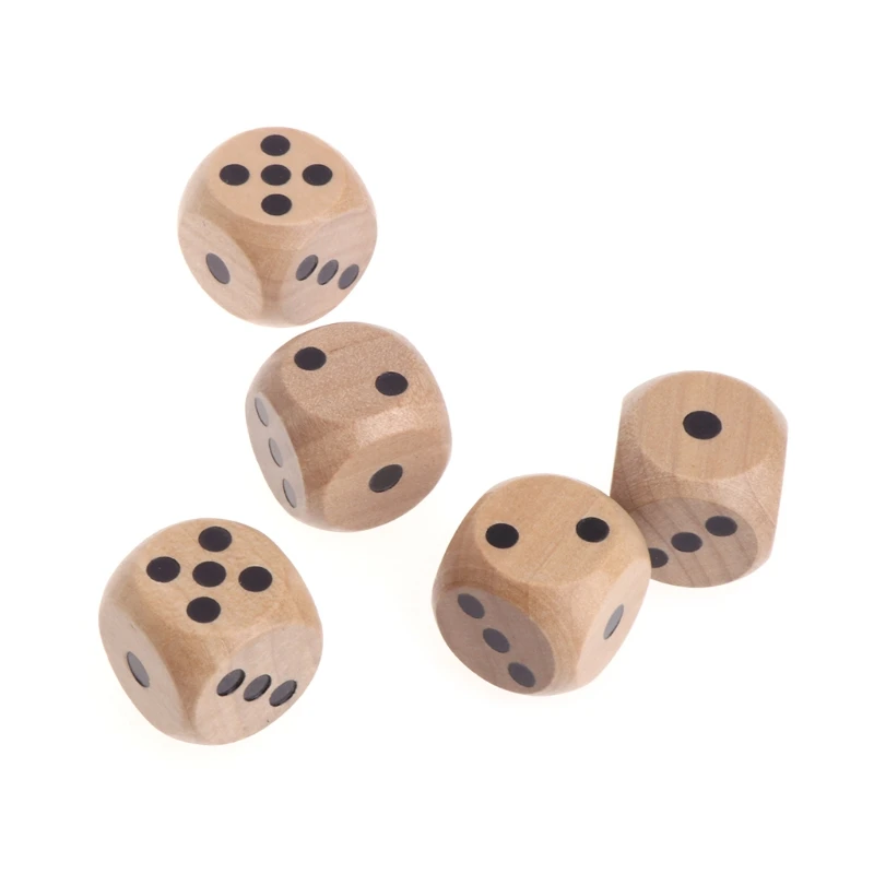5pcs 6 Sided Wood Dice Mahjong Party Number Or Point Round Coener Kid Toys Game