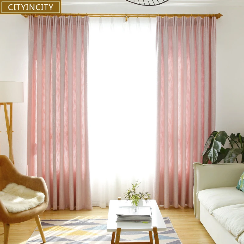 CITYINCITY Stripe Blackout Home Decor Curtain For Living room Drape Princess style Faux linen pink Curtains for Bedroom Rideaux | Дом и сад