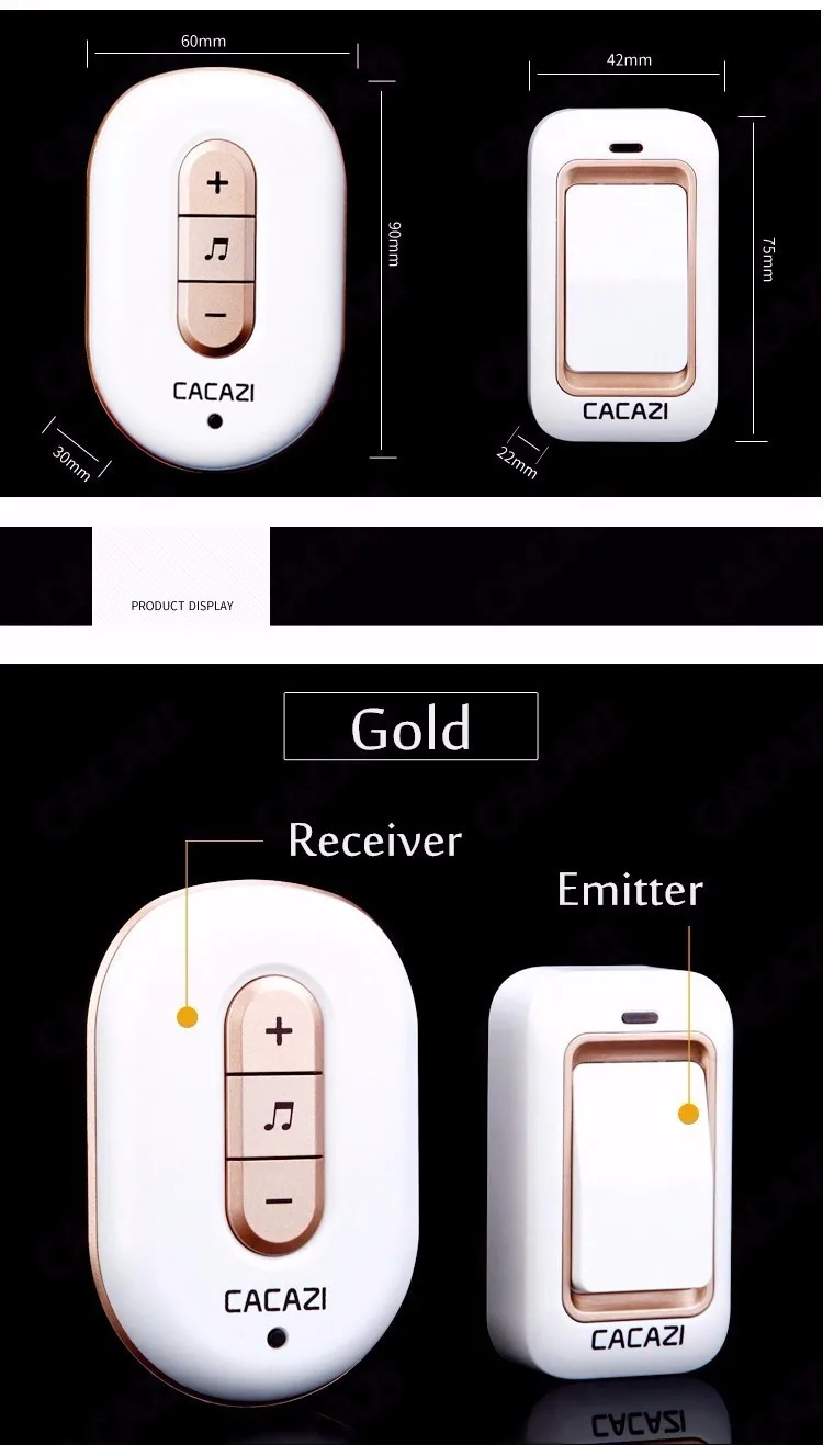 CACAZI New Kinetic Electronic Wireless Doorbell Sefl Powered No Need Battery Led Light Door Bell With 2 Push Button+1 Bell