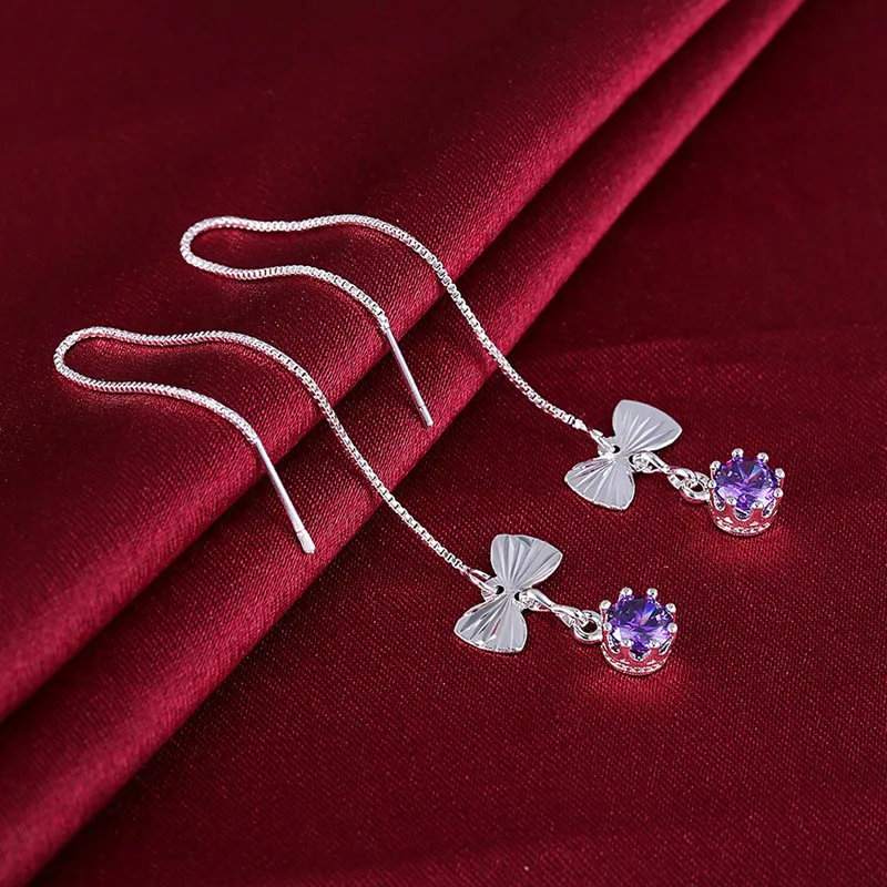 Женские серьги с фиолетовым кубическим цирконием из стерлингового серебра 925