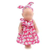 doll clothes 6 colors print dress hair band fit 43 cm baby dolls and 18 inch girl dolls accessories f515 f520