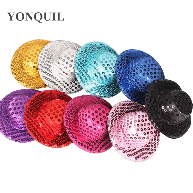 

4"(10 CM) 9 Color Mini Top Fascinator Hats,Blingbling Children Girls Party Hats Show Headpiece 24 Pieces/Lot Free Shipping MH003