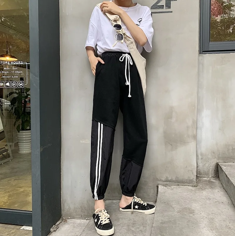 Pantalones mujer лето 2019 новые женские штаны корейские свободные со вставками