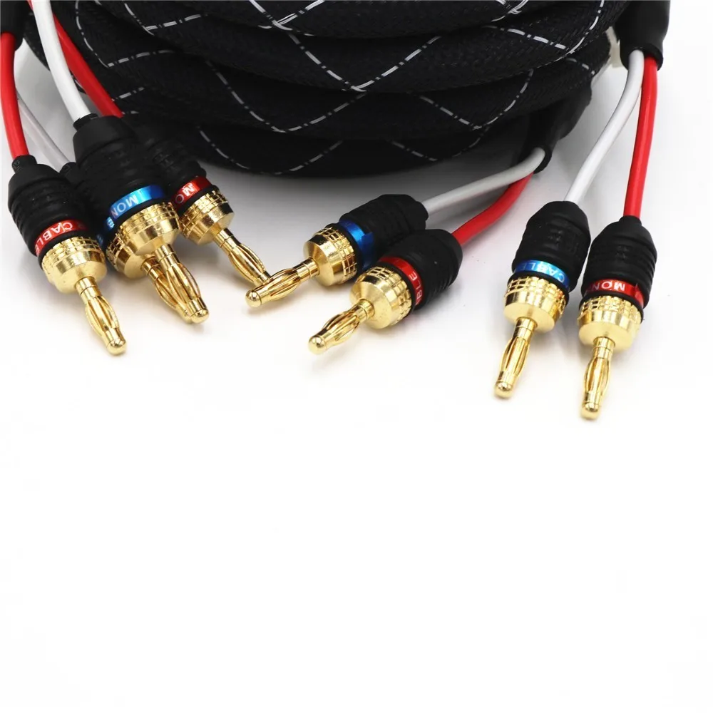 

2 channels Audio Line low impedance low distortion 2.5m 4N OFC HIFI Power amplifier Speaker Cable 24K gold-plated banana plug