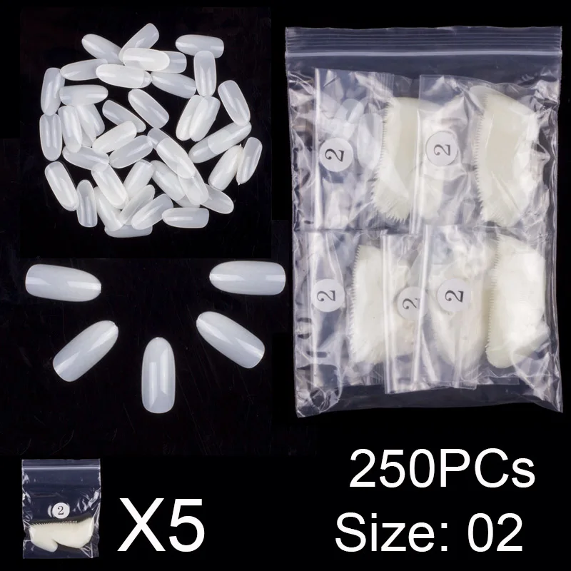 Natural 02 x 250PCs 250 штук в упаковке такие же размеры овальной формы накладные ногти для рисования дизайн ногтей Акриловые полные ногти Размер 1 2 3 4 5 6 7 8 9 - Цвет: Natural 02 x 250PCs