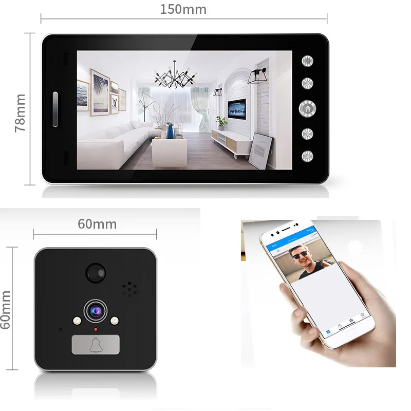 Doorbell Camera 5 inch wifi Video Eyes Digital Peephole Wireless Doorbell Wi-fi Phone Ring Door Bell APP Alarm Video Intercom
