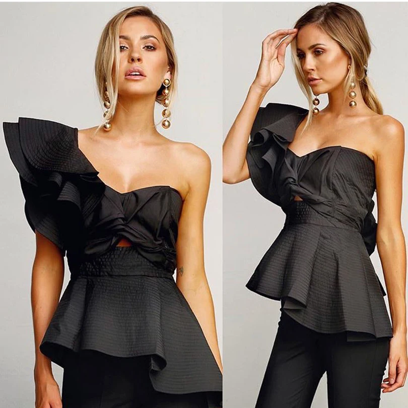 Женский дизайнерский топ на одно плечо ассиметричный с рюшами новинка 2020 |