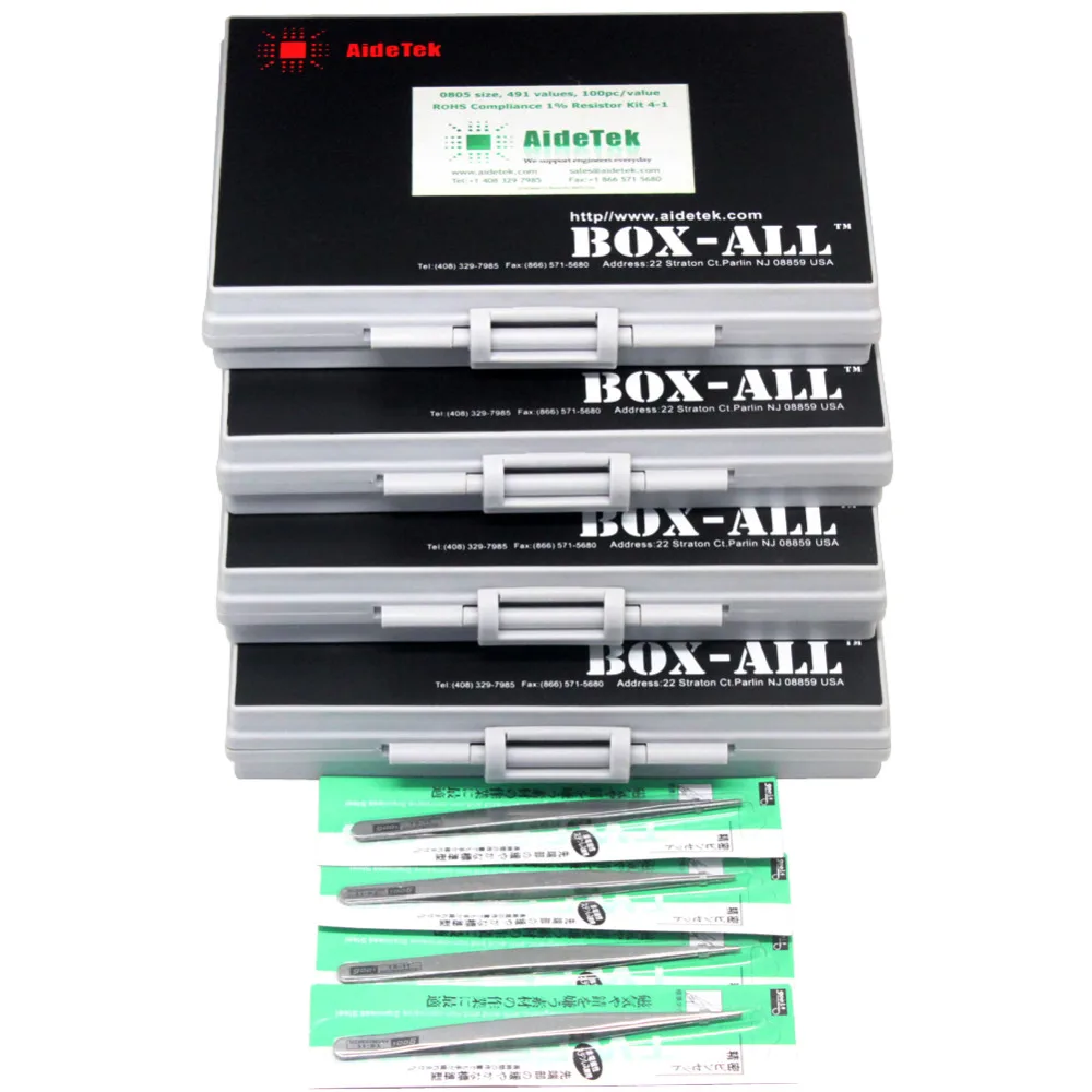 AideTek SMD SMT 0805 1% E96 Резистор Комплект 491 значений 100 шт/значение 4 коробка-все ROHS резистор коробка для хранения пластиковая часть коробка R08E96100