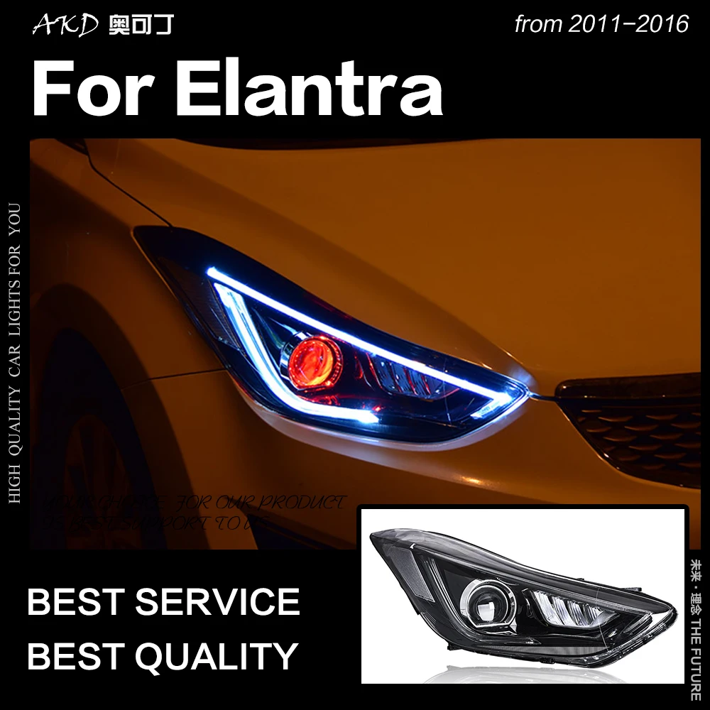 AKD автомобильный Стайлинг Головной фонарь для hyundai Elantra СВЕТОДИОДНЫЙ Фонарь 2011- светодиодный дальнего света светодиодный сигнал DRL Hid Bi Xenon автомобильные аксессуары