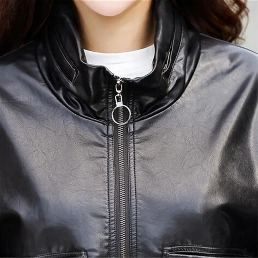 DANCING WINGS Autumn Stand Collar Women's Short Faux Sheepskin Jackets 3xl