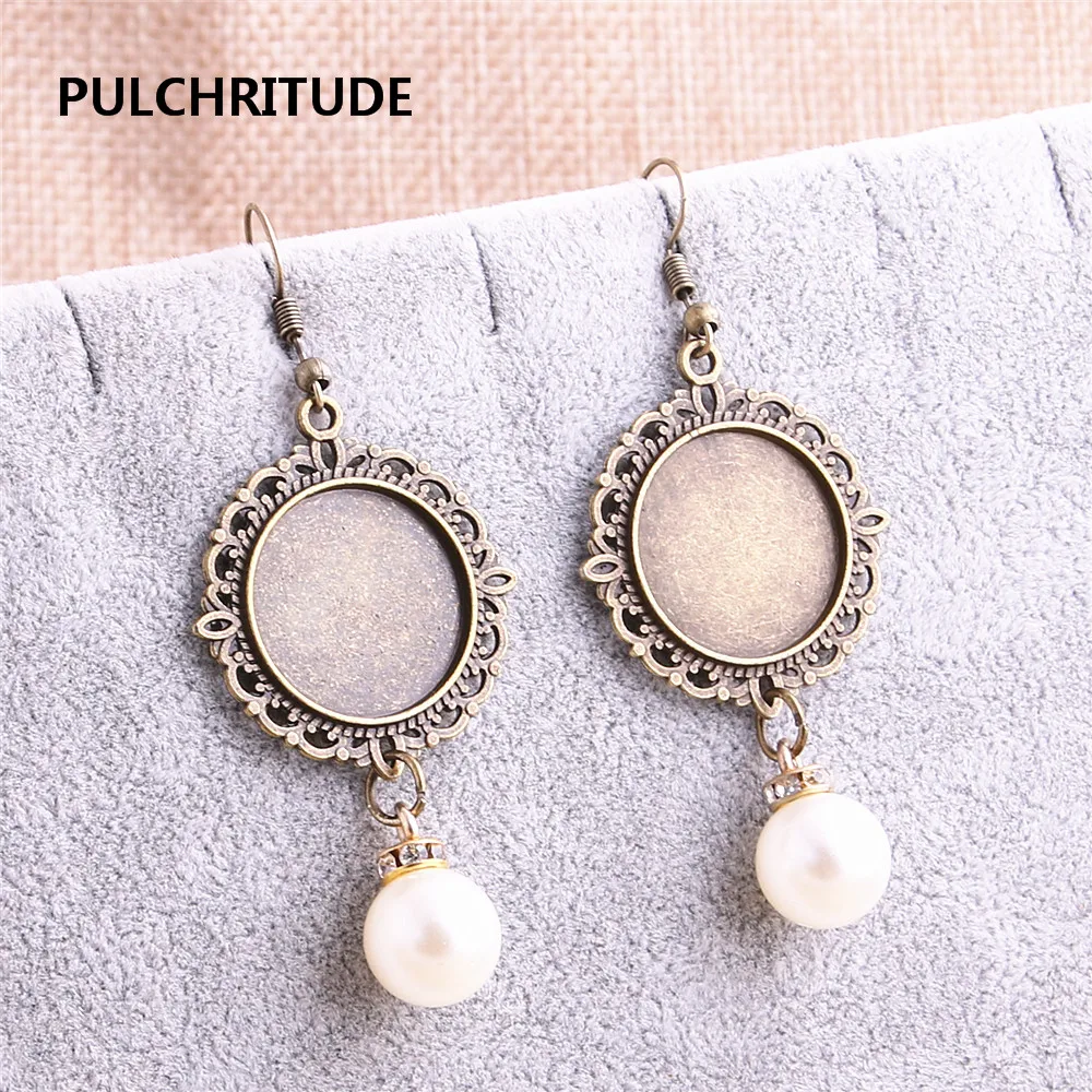 PULCHRITUDE Metal Fashion Earing Pendant 8pcs/lot Cabochon Base Fit round 20mm Dia Hand Made Diy Jewelry Making C1227