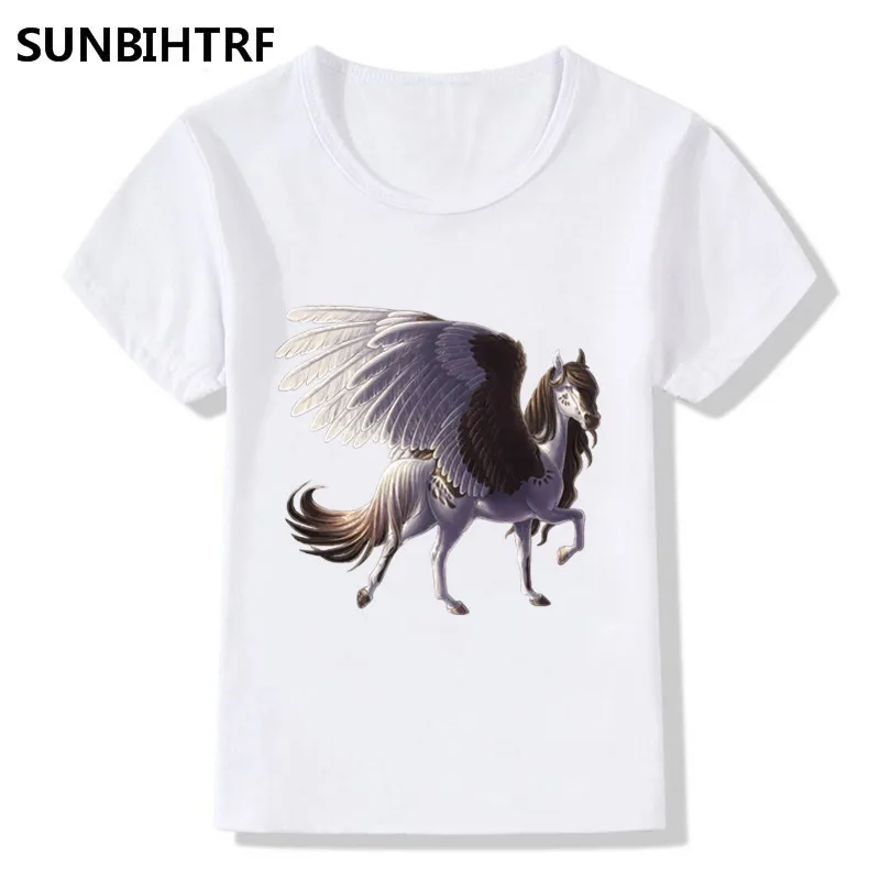 2018 Детские Красивые Забавные футболки с принтом Пегаса детские летние топы