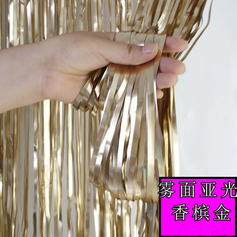 Champagne gold 2 1 комплект 1x2 м матовый золотой серебристый металлик хромированная фольга бахрома Блестящий дождь занавес декор свадебный Декор фотографии фоновые принадлежности - Цвет: Champagne gold 2
