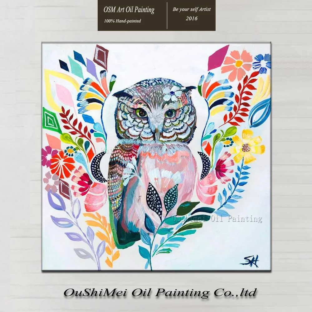 Ручная роспись милая сова цветок стены Искусство Красота Смешные животные