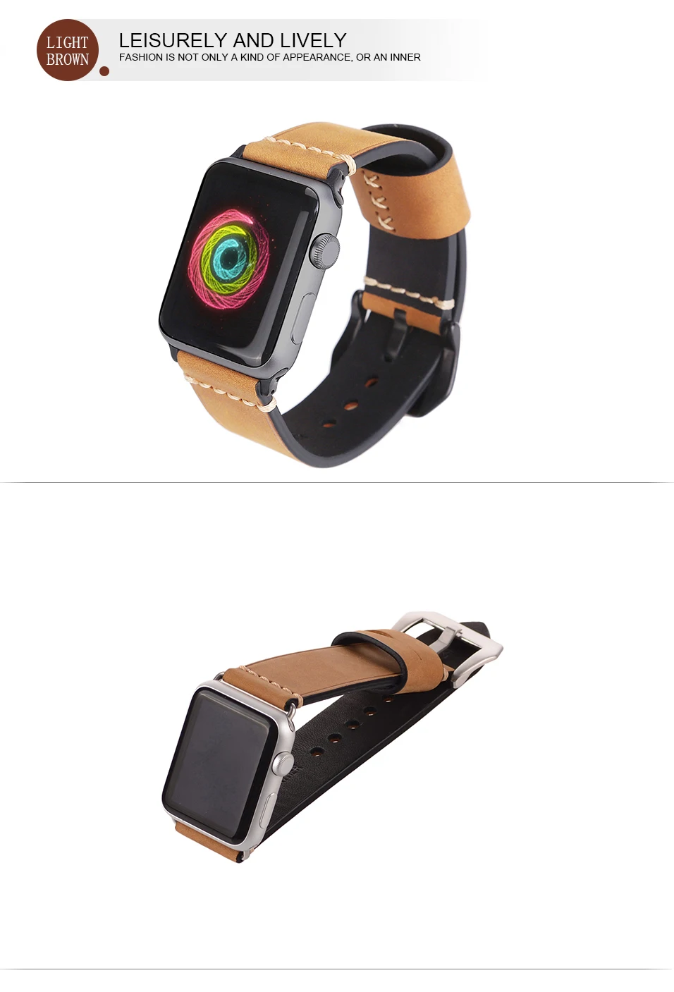 BEAFIRY For Apple watch iwatch Watch Band Straps 42mm Genuine Crazy Horse Calfskin Leather Dark Brown Light Brown Grey