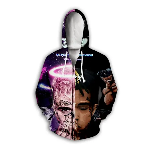 LIL PEEP and XXXTentacion Print 3d Hoodies Sweatshirt Jahseh Dwayne Hip Hop hot singer zipper hoodie Men/women casual pullover - Цвет: zip hoodie