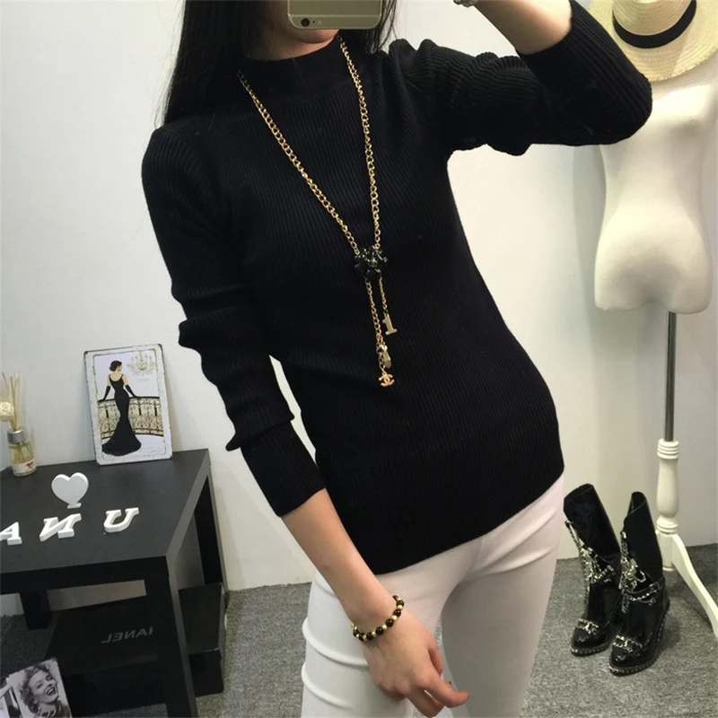 Women Sweater Autumn Winter Knitted Femme Pull High Elasticity Soft Casual Female Pullovers Half Turtleneck Warm Jumper Tops | Женская