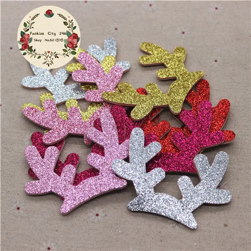 mix colors 10pcs 10 шт. 53*76 мм блестки в виде оленьего рога нетканые кожаные ткани Аппликации патч принадлежности DIY заколки для волос ремесло украшения - Цвет: mix colors 10pcs